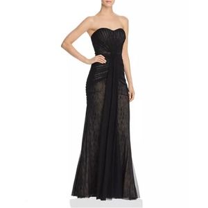 Aidan Mattox black Strapless Sweetheart Lace Gown with Net Overlay